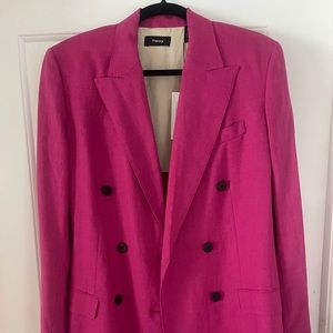 Theory Women's Double Breasted Linen Blazer In Pop Fuschia, Size 8